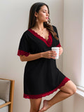 Nightgown with V-neck and lace trim