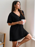 Nightgown with V-neck and lace trim