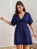 Nightgown with V-neck and lace trim