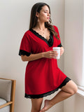 Nightgown with V-neck and lace trim