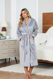 Womens Plush Fleece Robe Long Fluffy Spa Bathrobe Soft Sleepwear