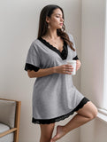 Nightgown with V-neck and lace trim